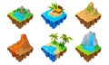 Isometric Game Islands Vector Illustrated Set. Different Landscapes Scenes Collection.