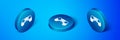 Isometric Gamepad icon isolated on blue background. Game controller. Blue circle button. Vector Illustration