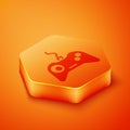 Isometric Gamepad icon isolated on orange background. Game controller. Orange hexagon button. Vector Illustration