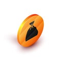 Isometric Garbage bag icon isolated on white background. Orange circle button. Vector Illustration Royalty Free Stock Photo