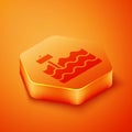 Isometric Garden bed or cultivation bed icon isolated on orange background. Orange hexagon button. Vector Royalty Free Stock Photo