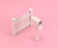 Isometric Garden fence and mailbox, 3d Icon in flat color pink room,single color white,3d rendering