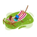 Isometric Garden hammock. Relaxing in the hammock in the summer garden