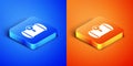 Isometric Gas tank for vehicle icon isolated on blue and orange background. Gas tanks are installed in a car. Square Royalty Free Stock Photo