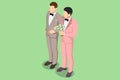 Isometric Gay couple on wedding day, elebration, homosexuality, same-sex marriage and love