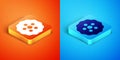 Isometric Gear icon isolated on orange and blue background. Cogwheel gear settings sign. Cog symbol. Vector Royalty Free Stock Photo