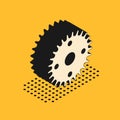 Isometric Gear icon isolated on yellow background. Cogwheel gear settings sign. Cog symbol. Vector