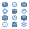 Isometric gears set mechanical design vector illustration