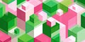 Modern Isometric Geometric Pattern with Green and Pink Cubes Royalty Free Stock Photo