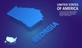Isometric Georgia State map on blue and glowing background. 3D Detailed Map in perspective with place for your text or description Royalty Free Stock Photo