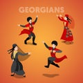 Isometric Georgian Dancing People in Traditional Clothes