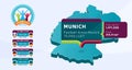 Isometric Germany country map tagged in Munich stadium which will be held football matches vector illustration. Football 2020