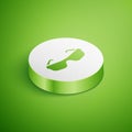 Isometric Glasses icon isolated on green background. Eyeglass frame symbol. White circle button. Vector