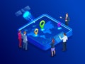 Isometric global network coverage world map. Map global logistics partnership connection. On-time delivery
