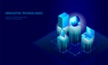 Isometric global networking planet Earth business concept. Blue glowing isometric personal information data connection