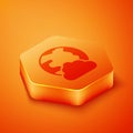 Isometric Global technology or social network icon isolated on orange background. Orange hexagon button. Vector Royalty Free Stock Photo