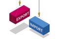 Isometric global trade, distribution and logistics. Goods and services import, export control, sales. Maritime port