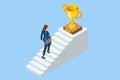 Isometric goal and target achievement concept. Hope to success in business, accomplishment or reaching business goal Royalty Free Stock Photo