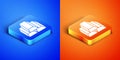 Isometric Gold bars icon isolated on blue and orange background. Banking business concept. Square button. Vector Royalty Free Stock Photo