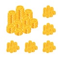 Isometric gold coins major currencies mix stack set