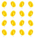 Isometric golden bitcoin set pattern