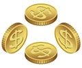 Isometric Golden icon of coin dollar