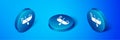 Isometric Gondola boat italy venice icon isolated on blue background. Tourism rowing transport romantic. Blue circle