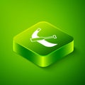 Isometric Gondola boat italy venice icon isolated on green background. Tourism rowing transport romantic. Green square