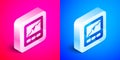 Isometric Gps device with map icon isolated on pink and blue background. Silver square button. Vector Royalty Free Stock Photo