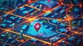 Isometric GPS map with a red pin marker representing destination tracking and navigation on a street map. Generative AI