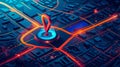 Isometric GPS tracking map with a pin in the center. Abstract background showcasing digital navigation. Generative AI
