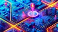 Isometric GPS tracking map showing a pin marker in the middle. Digital abstract background for navigation purposes