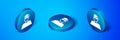 Isometric Graduate and graduation cap icon isolated on blue background. Blue circle button. Vector