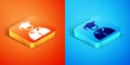 Isometric Graduate and graduation cap icon isolated on orange and blue background. Vector