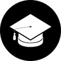 Isometric Graduate`s cap in circle icon. Confederate. Symbol of the end of an educational institution or school. Design element fo