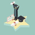 Isometric graduation scene Student Holds Diploma