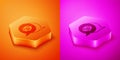 Isometric Grandfather icon isolated on orange and pink background. Hexagon button. Vector