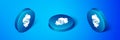 Isometric Grandmother icon isolated on blue background. Blue circle button. Vector