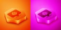 Isometric Grandmother icon isolated on orange and pink background. Hexagon button. Vector