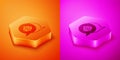 Isometric Grandmother icon isolated on orange and pink background. Hexagon button. Vector