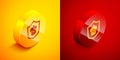 Isometric Grandmother icon isolated on orange and red background. Circle button. Vector