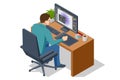 Isometric Graphic design studio. Graphic designer at work. Graphic designer drawing. Web banners, internet marketing Royalty Free Stock Photo