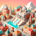 isometric graphic of Rome city in Italy with some of city landmarks and monuments