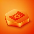 Isometric Graphing paper for engineering and gear icon isolated on orange background. Orange hexagon button. Vector
