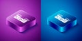 Isometric Great wall of China icon isolated on blue and purple background. Square button. Vector