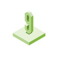 Isometric green nine icon on square, 3d character