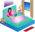 Isometric Working from Bed Sign and illustration