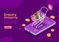 Isometric grocery online shopping landing page
