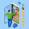 Isometric Grocery Supermarket, Food and Eats Online Buying and Delivery. E-commerce concept order food online website