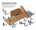 Isometric group business people think outside box grayscale